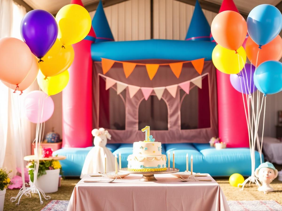 Festa organizada com brinquedos infláveis